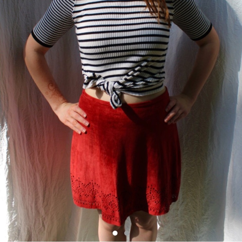 Crushed Velvet Red Skirt